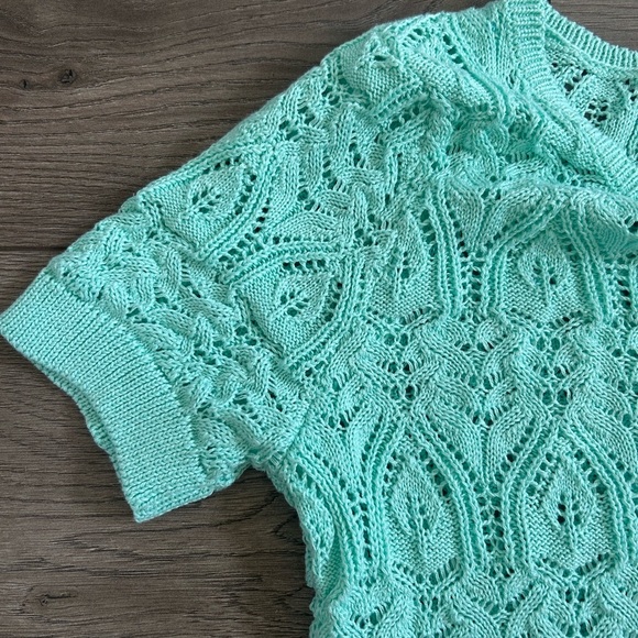 NWT ANTHROPOLOGIE Mint Green Lace Knit Top Size Medium - Picture 5 of 8